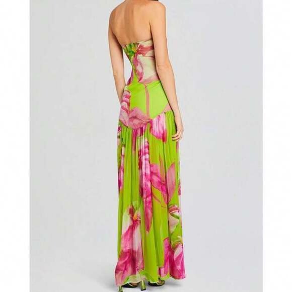 Women Tube Top Dress Slim Strapless Backless Mesh Patchwork Maxi Dress Leopard P - Picture 4 of 6